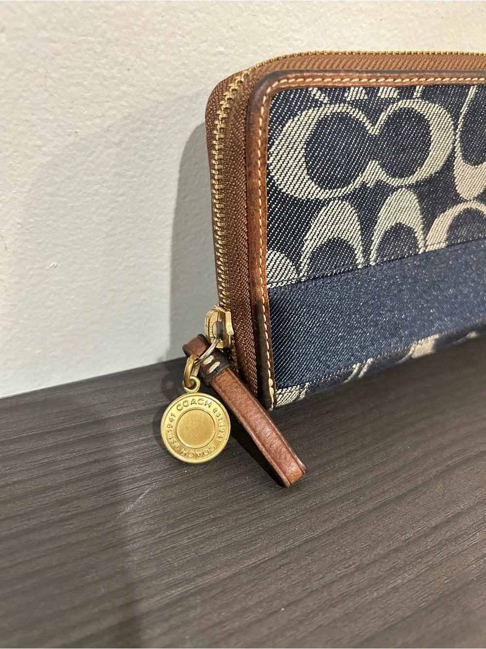 Coach Legacy Signature Striped Denim Accordion Zipper Wallet